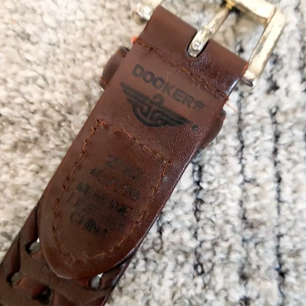 Dockers Men’s Brown Braided Leather Belt Size 40 Silver-Tone Buckle